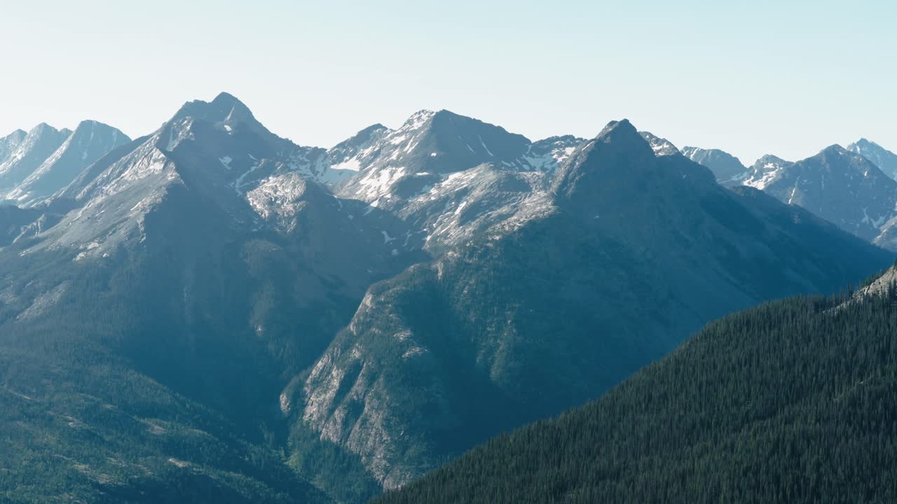 Aerial shot of the snow capped mountains of the San Juan mountain range in Colorado.