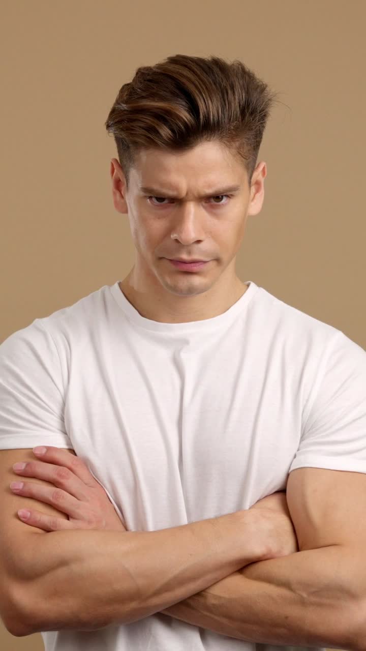 Serious Man with Crossed Arms and Angry Expression