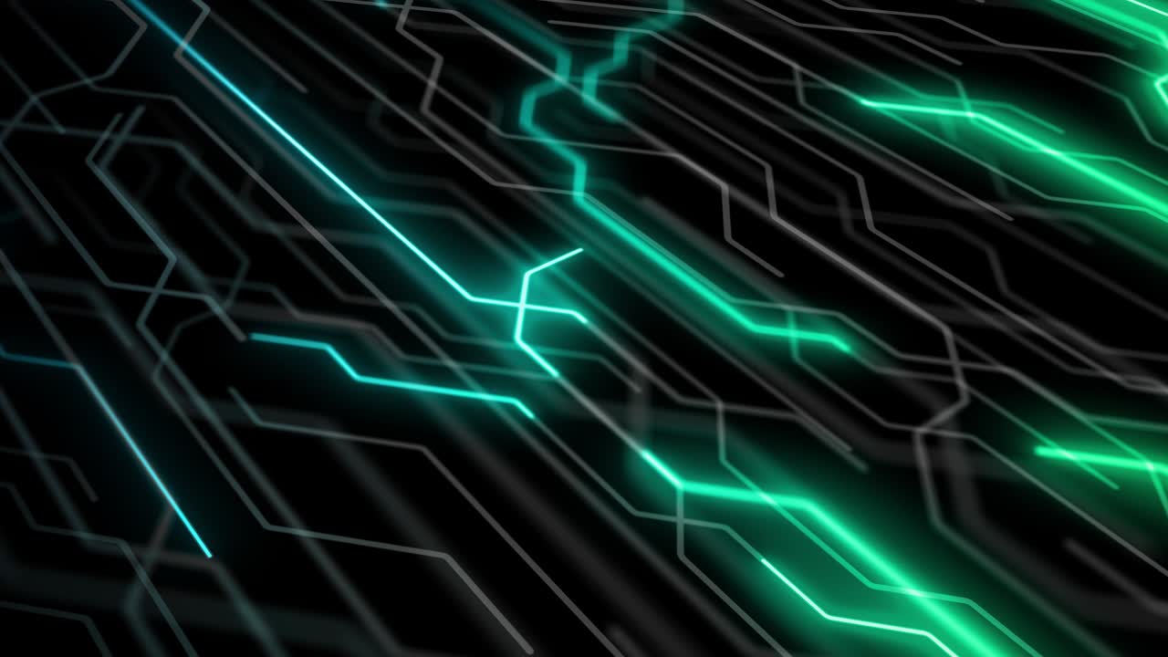 4k bucle de placa de circuito, placa base, chip digital. fondo de ciencia tecnológica. procesador de comunicación integrado. componente de ingeniería de la información con bokeh. tecnología de hardware de computadora de renderización 3d