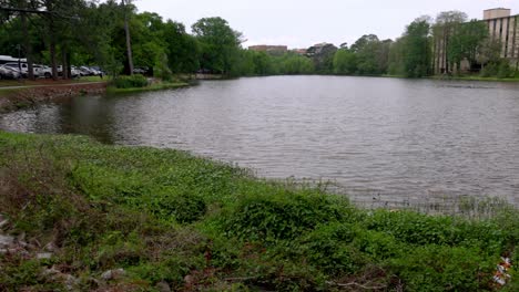 Lago-Del-Campus-En-El-Campus-De-La-Universidad-Estatal-De-Louisiana-Con-Video-Panorámico-De-Izquierda-A-Derecha