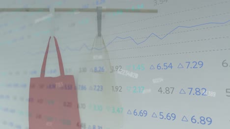 Animation-of-numbers-changing-and-statistics-recording-over-two-shopping-bags