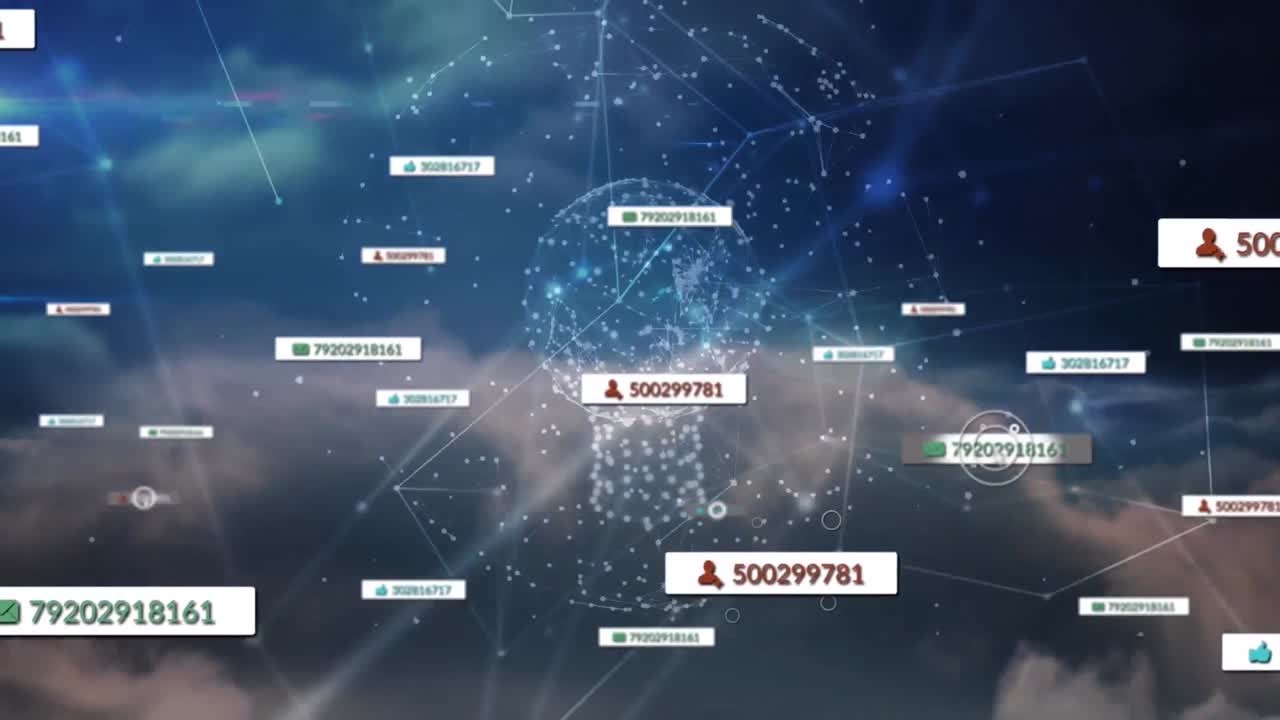 미디어 아이콘의 애니메이션과 구름과 지구상에서 데이터 처리