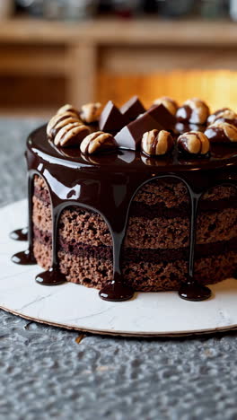 decadent chocolate cake with ganache and toppings