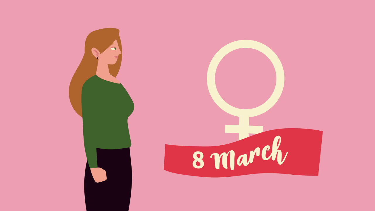 소녀와 여성 성 기호가 있는 행복한 여성의 날 카드