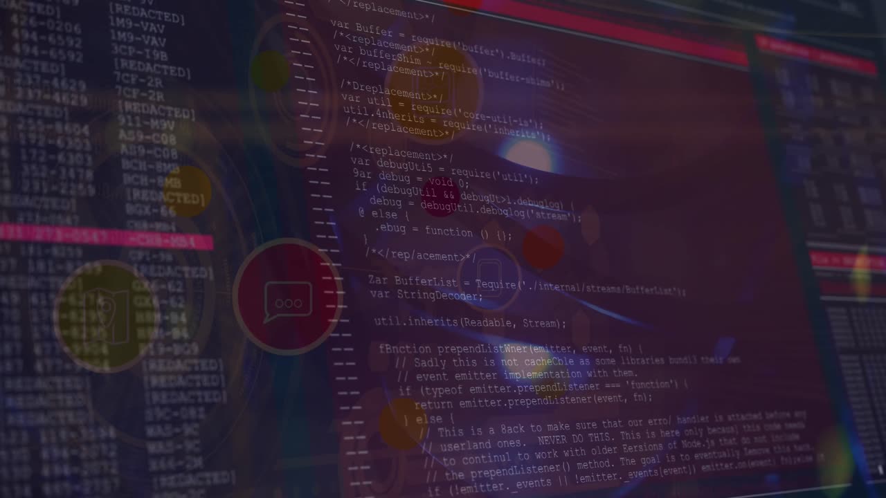 animación de puntos de luz e iconos digitales sobre el procesamiento de datos contra un fondo azul