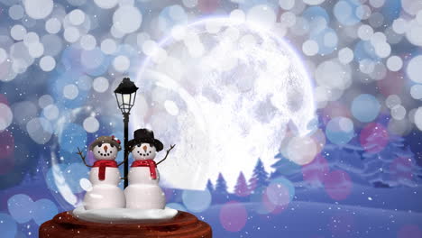 cute christmas animation of snowman couple in magical forest 4k