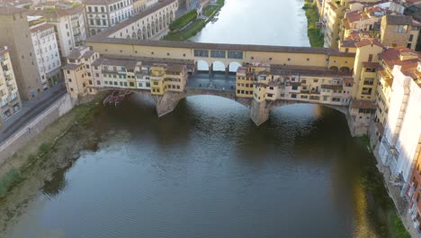 birds eye view of ponte vecchio, famous bridge over arno river in florence, it