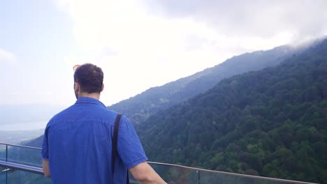 the man walking in the canyon.