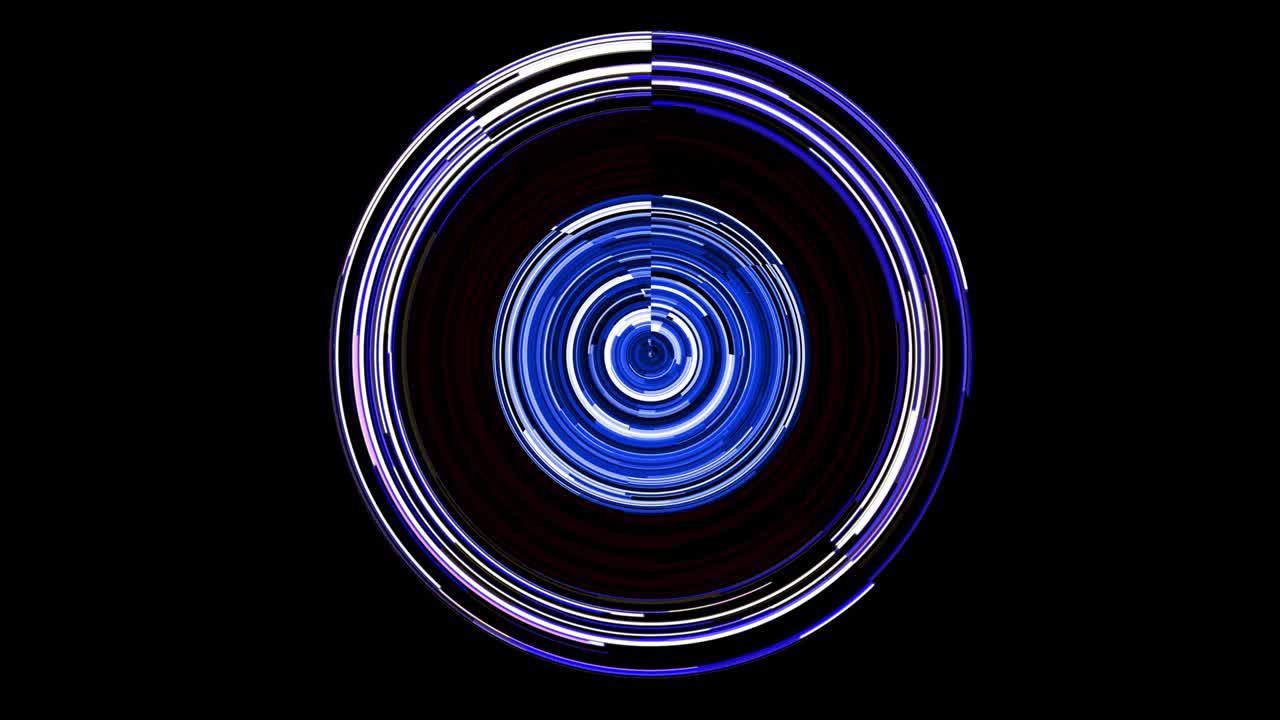 추상적인 원활한 루프 글리치 라인, 반이는 원, 배경, 파란색과 보라색 미래의 원, 추상적인 배경.