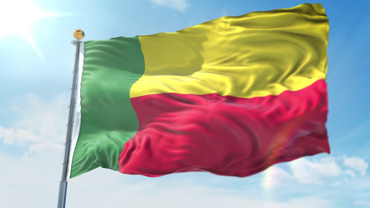 4k 3D Illustration of the waving flag on a pole of country Benin