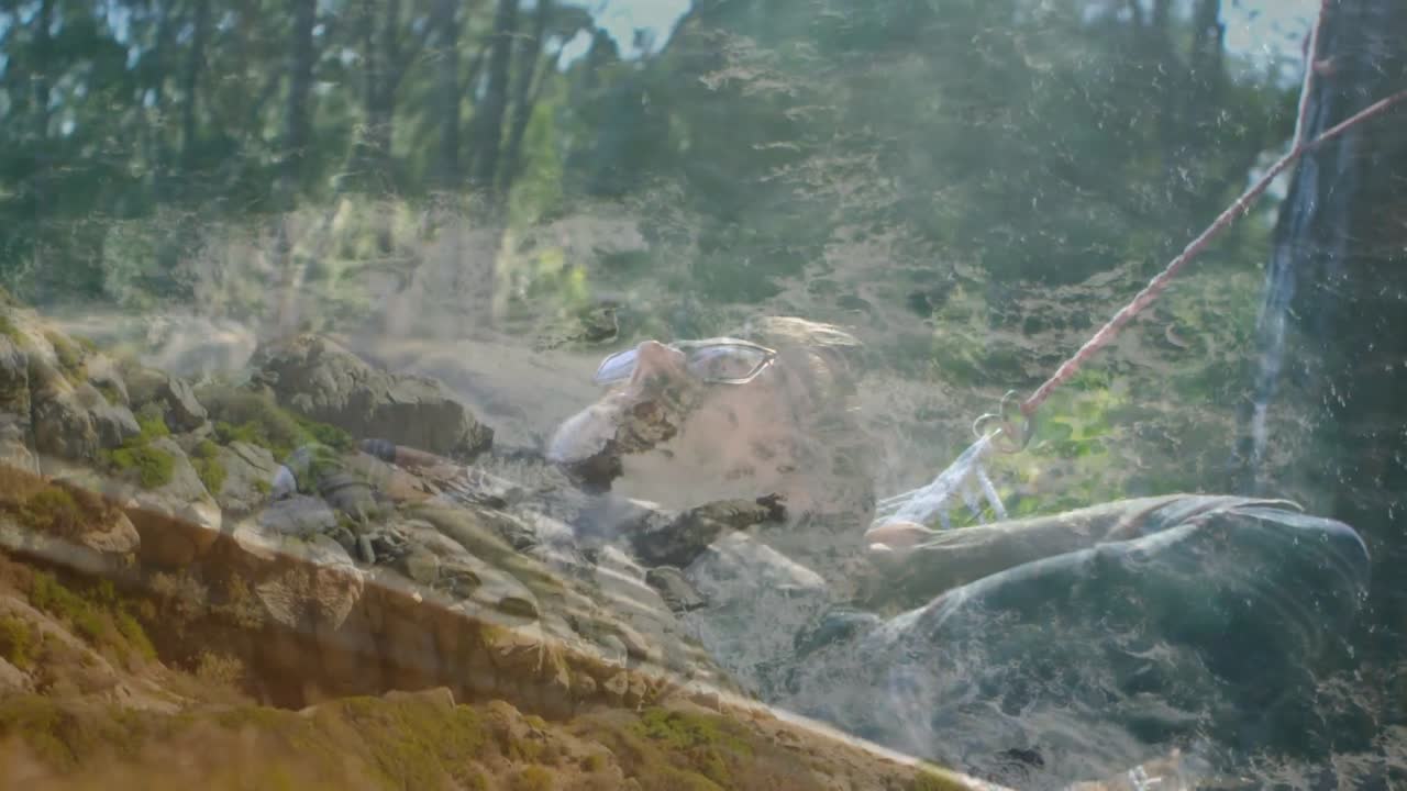 카우카스인 남자가 누워있는 풍경의 애니메이션