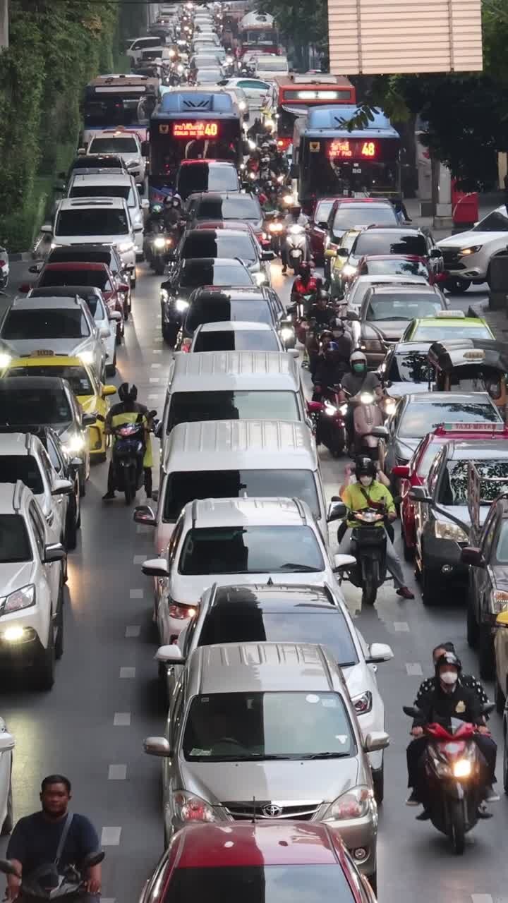 Time-lapse of congested city traffic in the rain