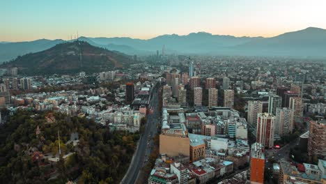 Hyperlapse-drone-shot-of-the-Santa-Lucía-Hill-and-the-city-of-Santiago-de-Chile