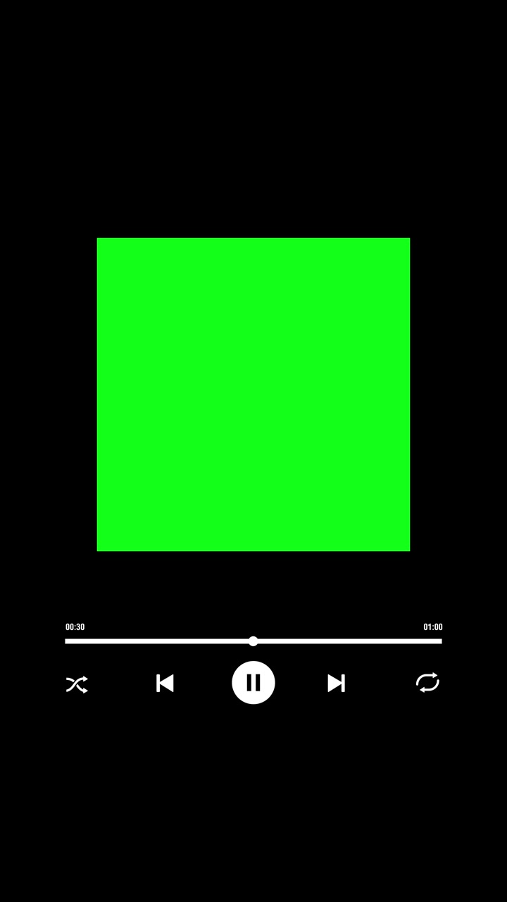 Schermo verde con interfaccia e controlli di un lettore multimediale