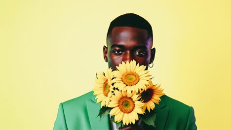 man in green suit with sunflowers