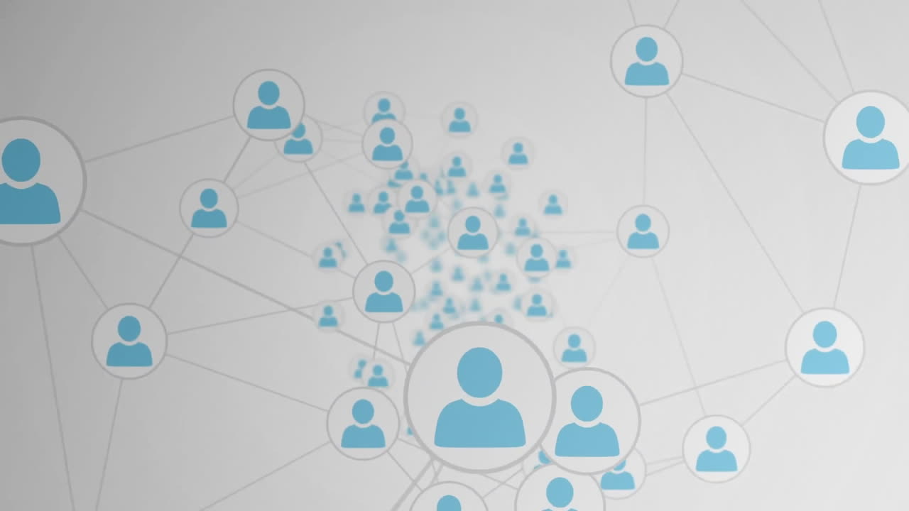 Animating social connections, network of interconnected people icons