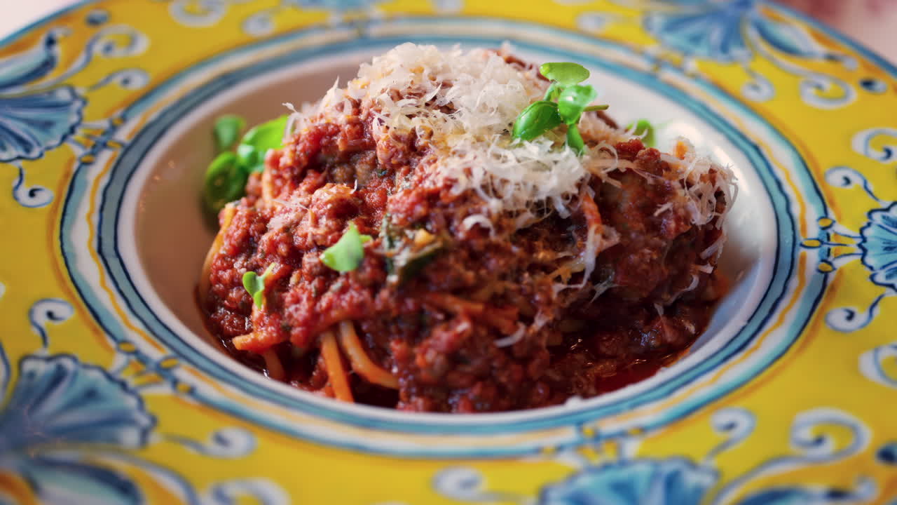 Close up of a plate of pasta at an italian restaurant