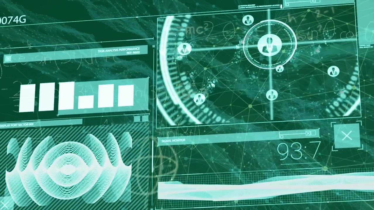 Animation of financial data processing over network of connections on green background