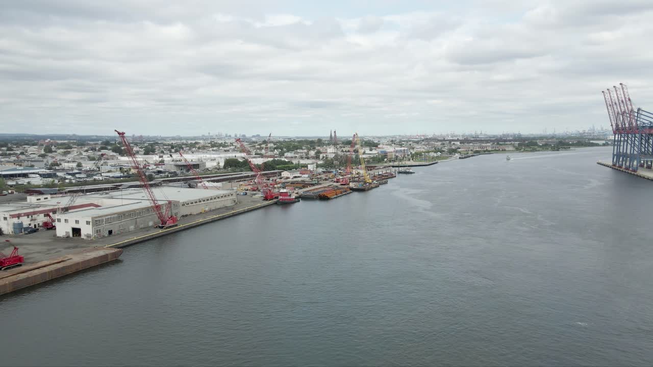 Aerial Drone Shot Of Elizabeth New Jersey Seaport On A Cloudy Day Free