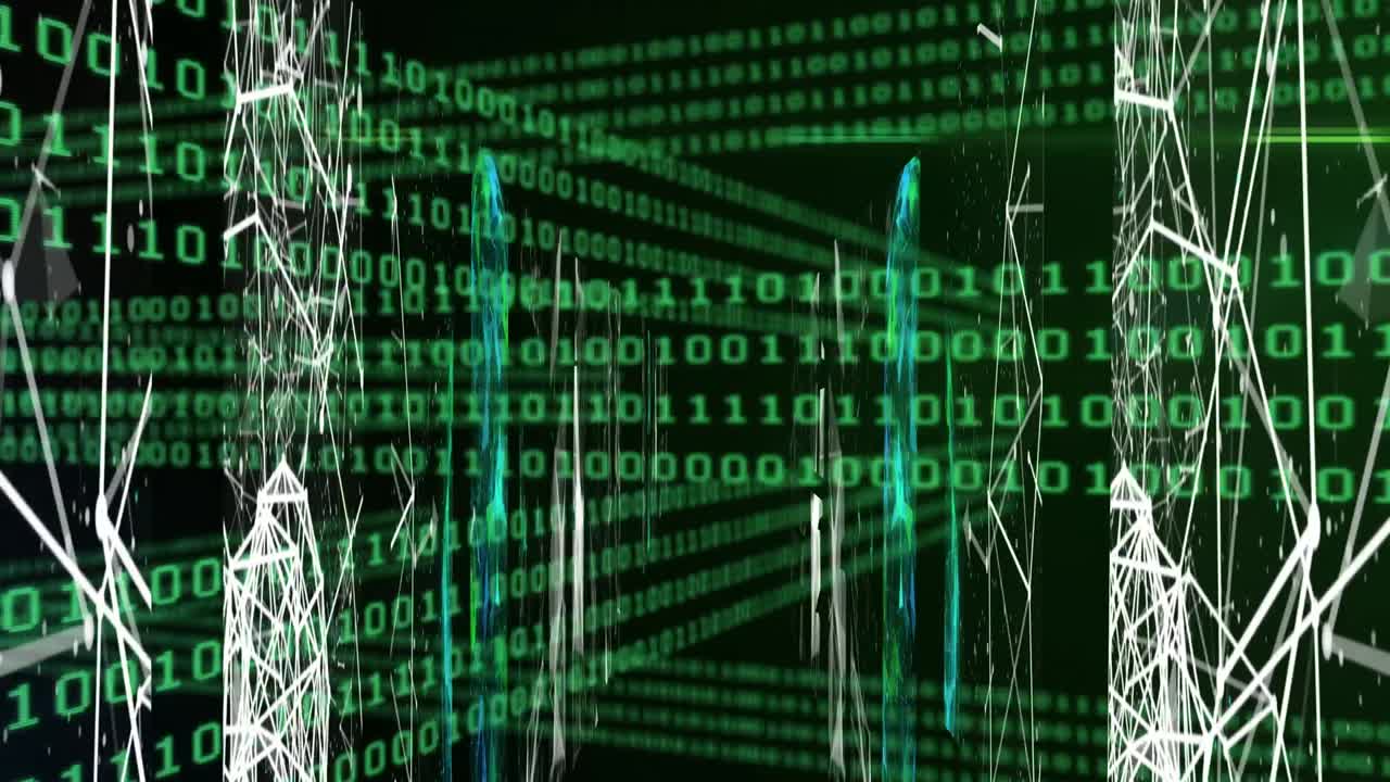 Animation of connections and binary code in black space