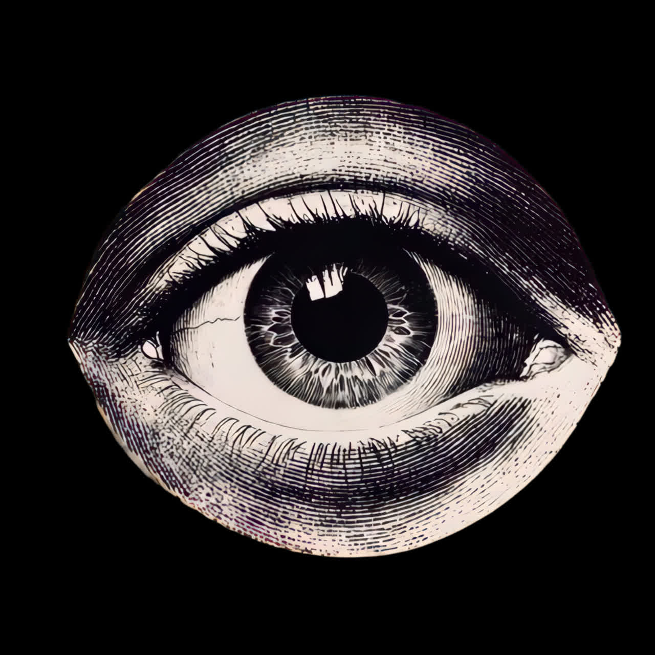 Vintage eye illustration animation isolated asset, transparent 4K video, alpha channel, ProRes 4444