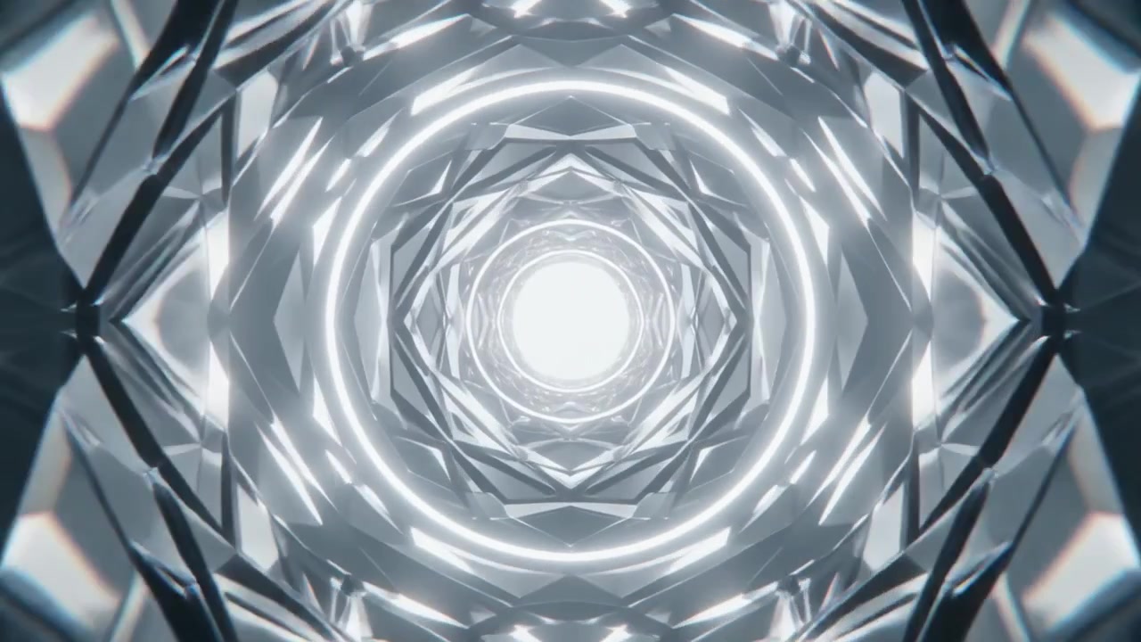 Abstraktní geometrický tunel se zářícím bílým světlem