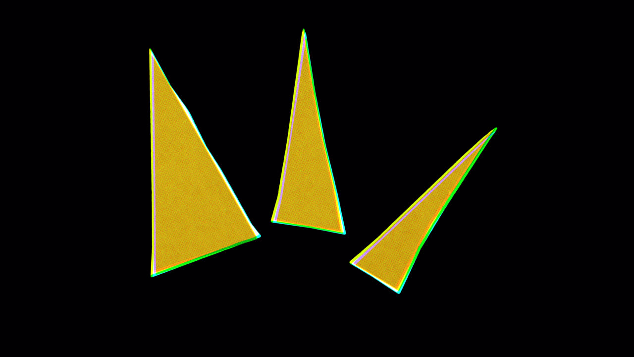 Animated Yellow Triangles with Glitch Outline on Black Background
