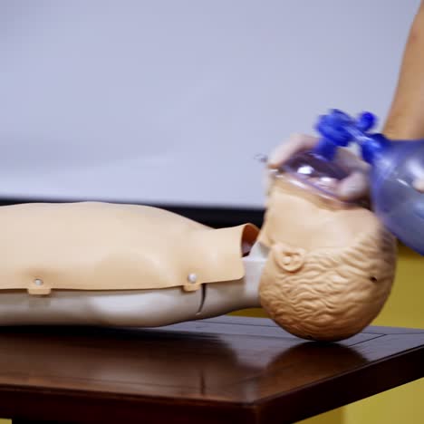 medical simulation mannequin used for practicing techniques with oxygen mask. healthcare and education