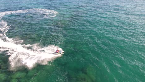 Man-Have-Fun-On-Water-Scooter,-Aerial-Turkey