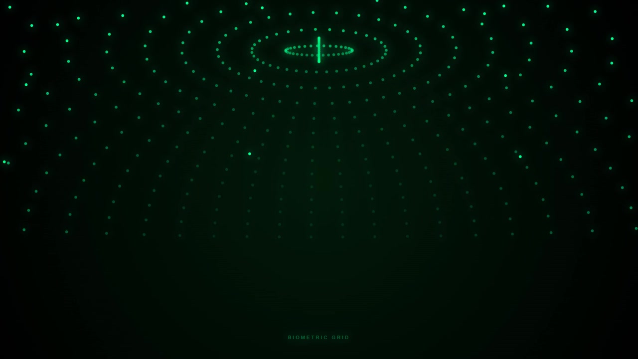 Abstract Digital Biometric Grid with Pulsing Green Light Particles