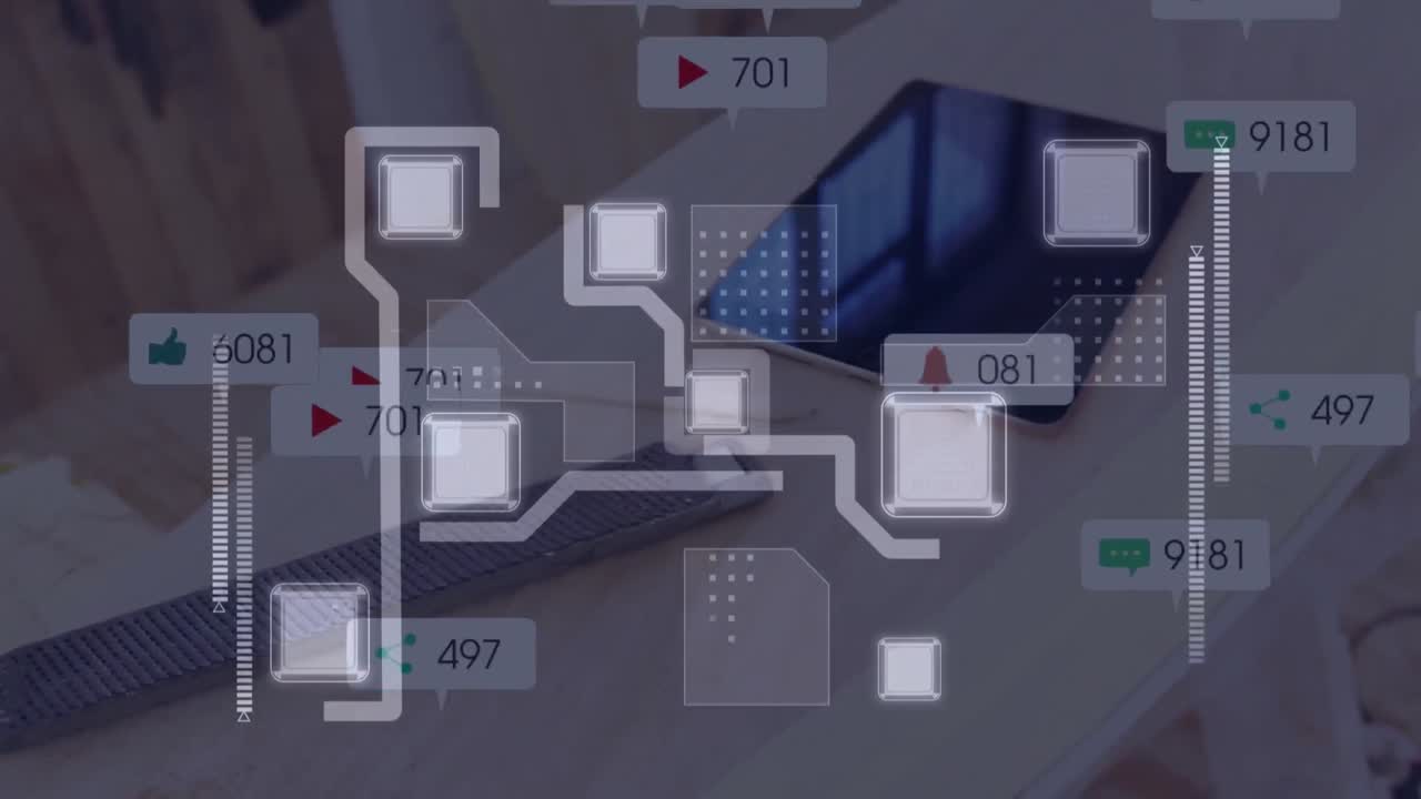 Animation of social media icons over tablet