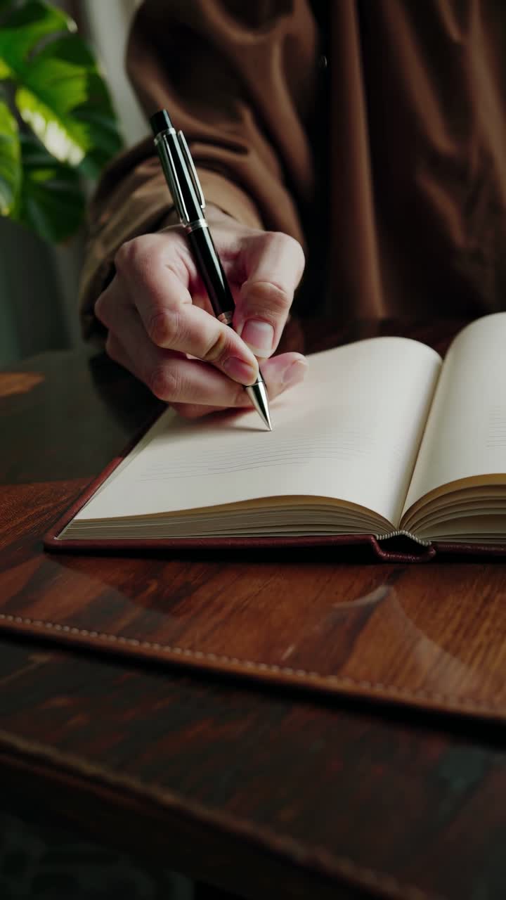Close-up, angled shot of a hand writing in a notebook, capturing the essence of creativity
