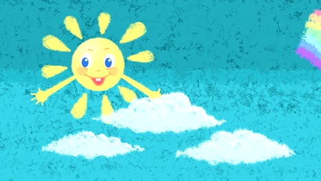 the sun with a smile and beams-hands moves its eyes