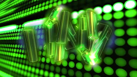 animación de barras metálicas verdes brillantes sobre luces verdes de los datos de procesamiento del servidor