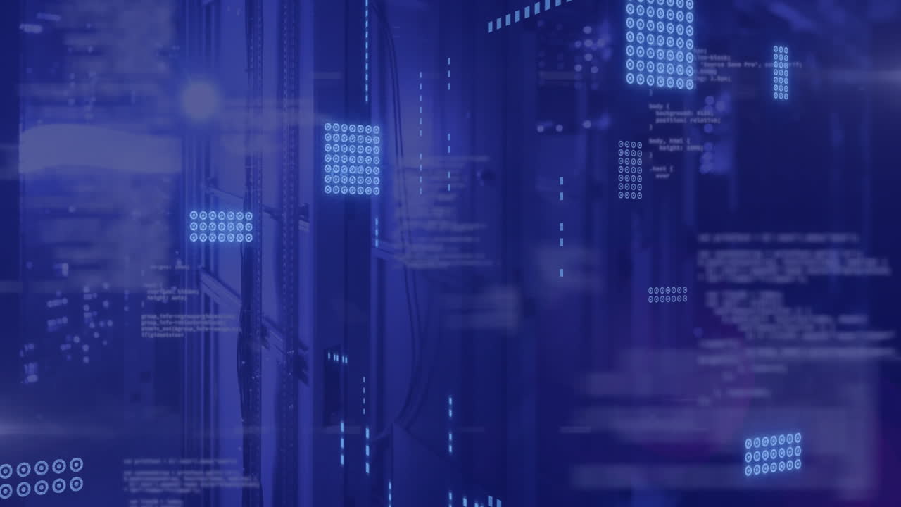 Animation of circuit board and data processing over computer servers