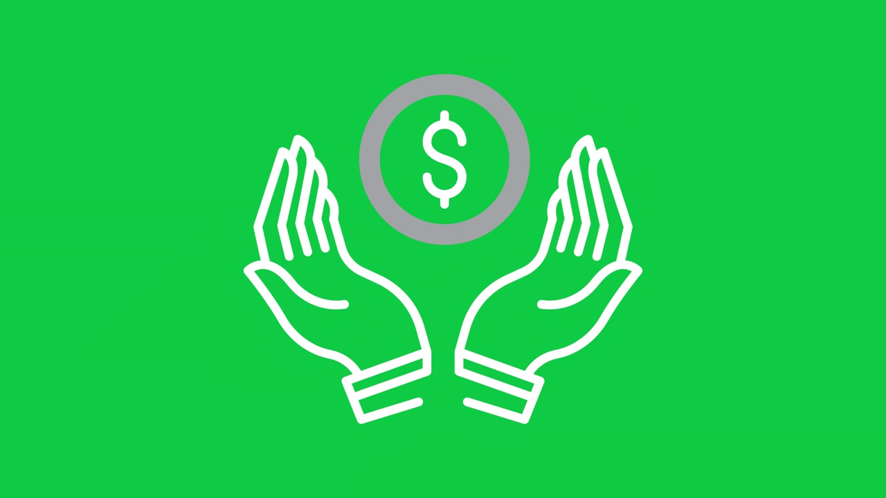 Ícone de Mãos Protegendo uma Moeda de Dólar em Tela Verde