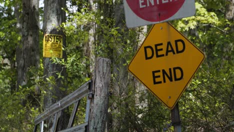 Focus-rack-to-dead-end-road-sign-in-woodlands