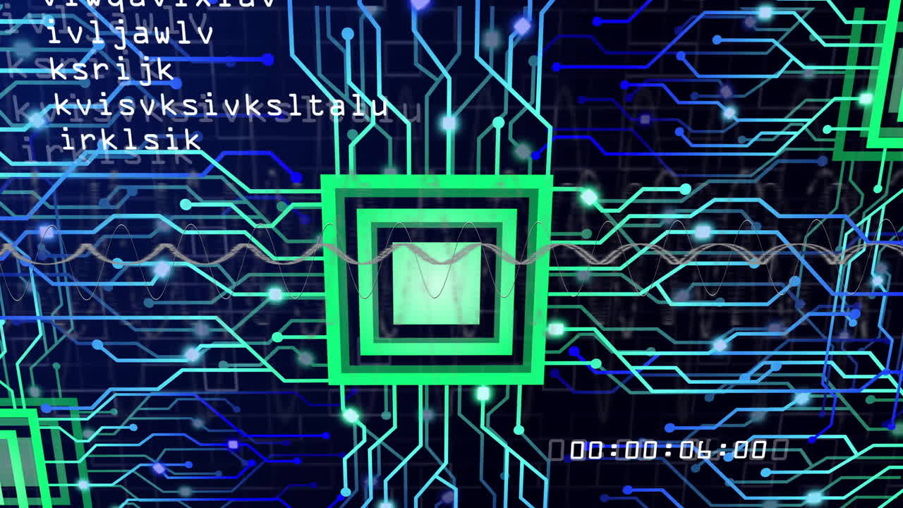 animación de conexiones coloridas a través del procesamiento de datos y el procesador