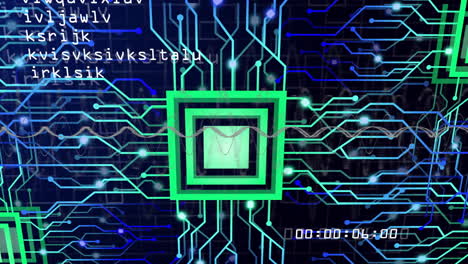 animación de conexiones coloridas a través del procesamiento de datos y el procesador