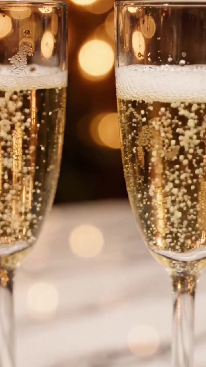Momentos de celebración capturados: Primeros planos de copas de champán espumoso con fondo bokeh, perfectos para ocasiones especiales y para brindar por nuevos comienzos.