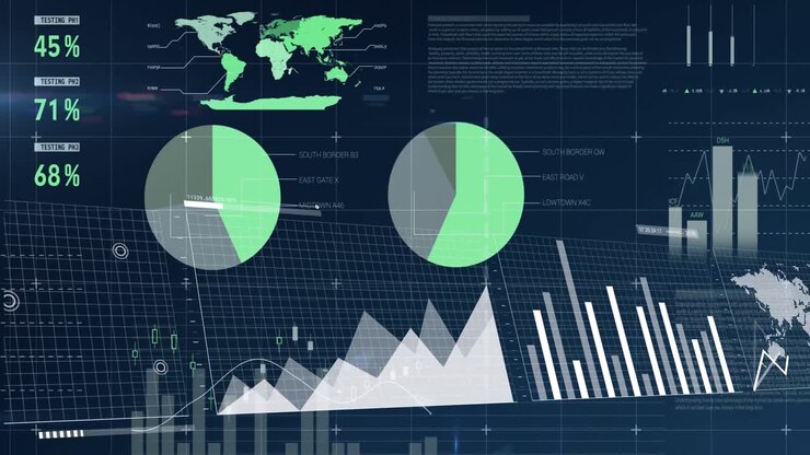 Animation of data processing over black background