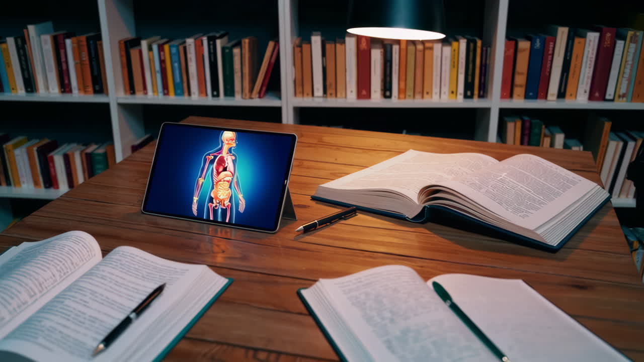 Human Anatomy on Tablet in a Library