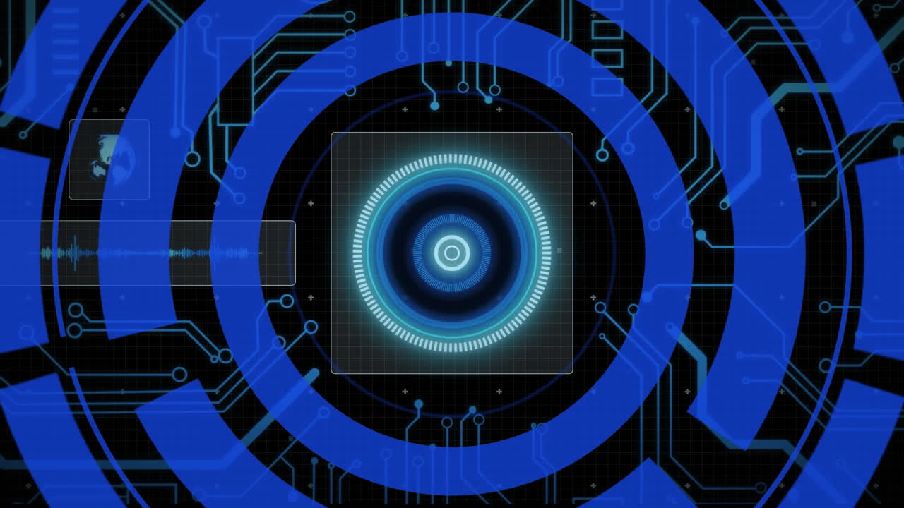 animación del escaneo del alcance sobre la pantalla y los elementos de la placa de circuitos