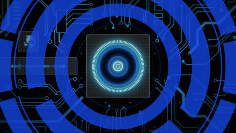 animación del escaneo del alcance sobre la pantalla y los elementos de la placa de circuitos