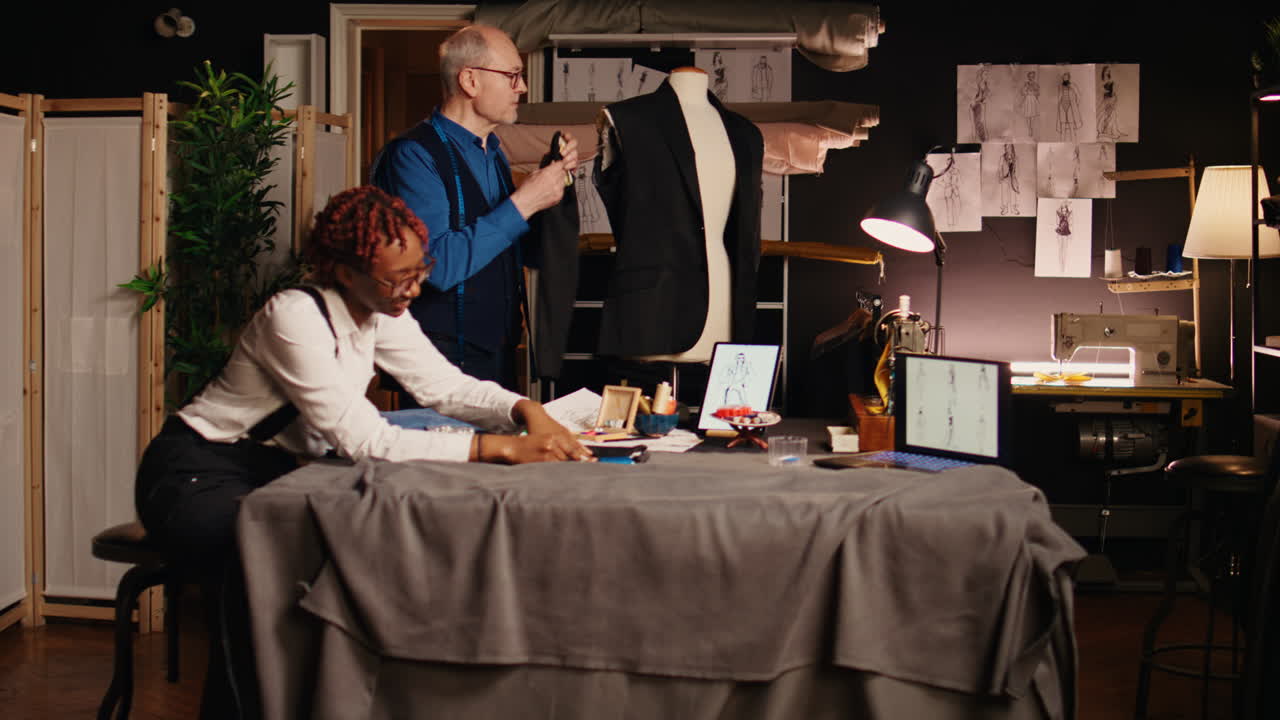 옷 을 디자인 하는 장인 과 제자