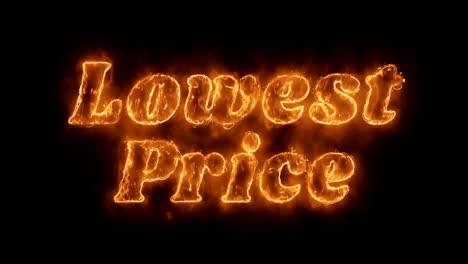 la palabra de precio más bajo animada caliente que quema un bucle de llama de fuego realista.