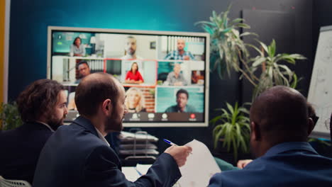 business associates meeting with stakeholders on a videocall connection,