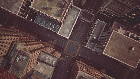 aerial view of city intersection at dusk