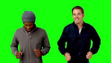 Two-men-running-on-green-screen