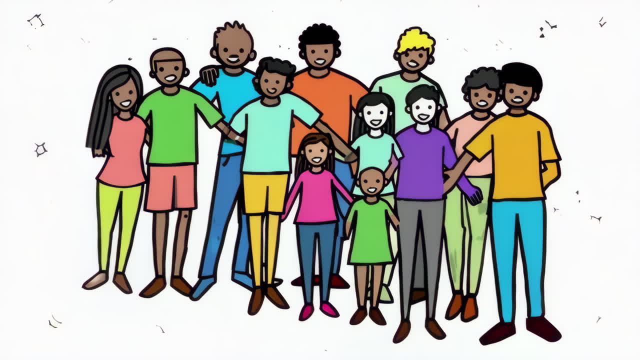 Diverse Group of Cartoon People Standing Together